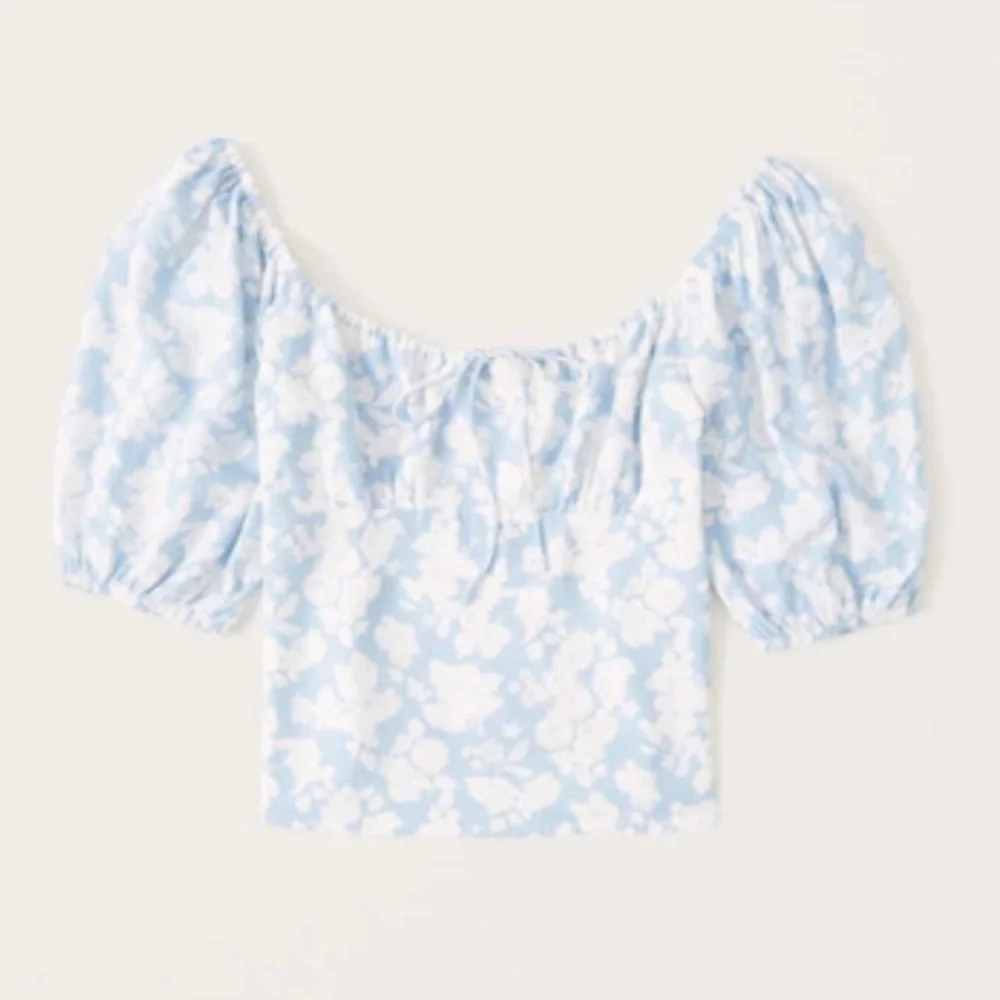 Abercrombie Blue and White Floral Linen Puff Sleeve Corset Blouse size Medium - Picture 1 of 12